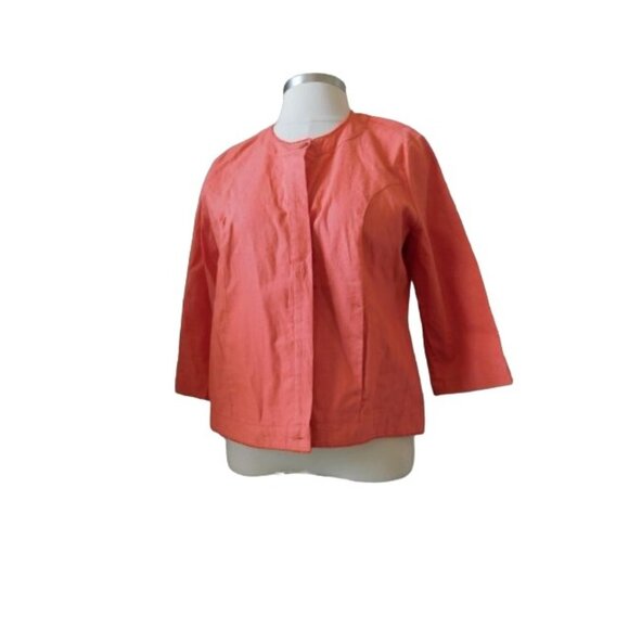 peck & peck Size XL Orange Linen Blend 3/4 Sleeve Blazer Jacket NWT - Picture 1 of 2